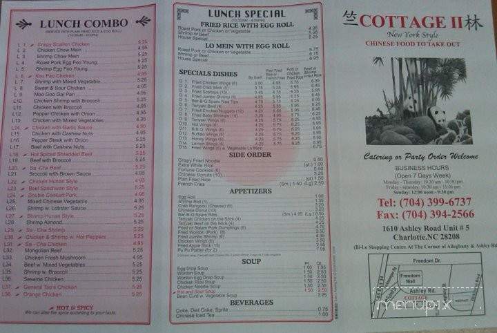Cottage 2 - Charlotte, NC menu_pic