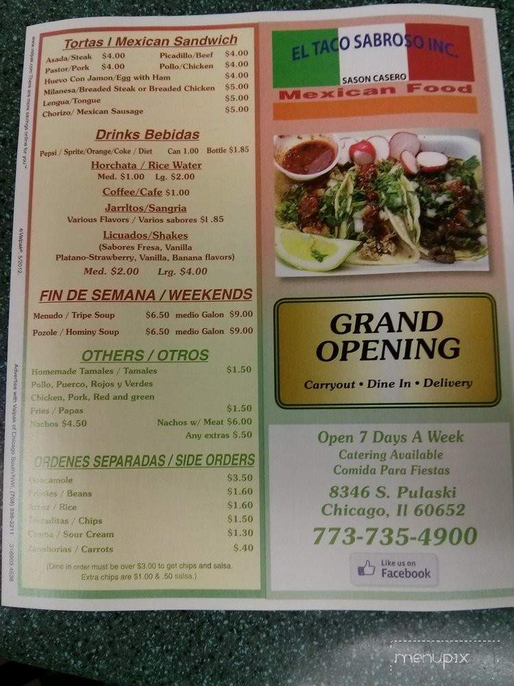 El Taco Sabroso - Chicago, IL menu_pic