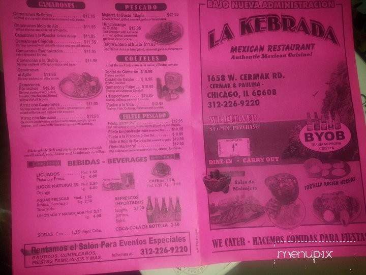 La Kebrada - Chicago, IL menu_pic