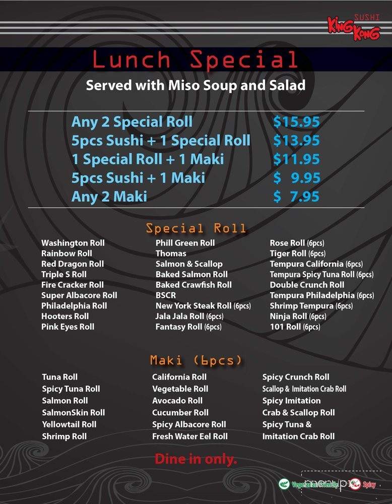 King Kong Sushi - Claremont, CA menu_pic