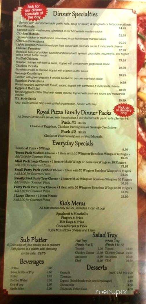 Royal Pizza & Italian Bistro - Clarence, NY menu_pic