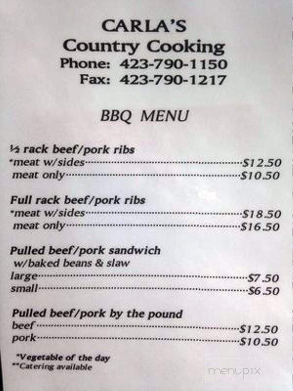 Carla's Country Cooking - Cleveland, TN menu_pic