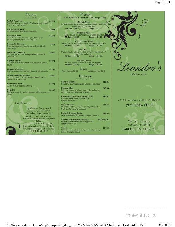Leandro's Pizzeria - Clifton, NJ menu_pic