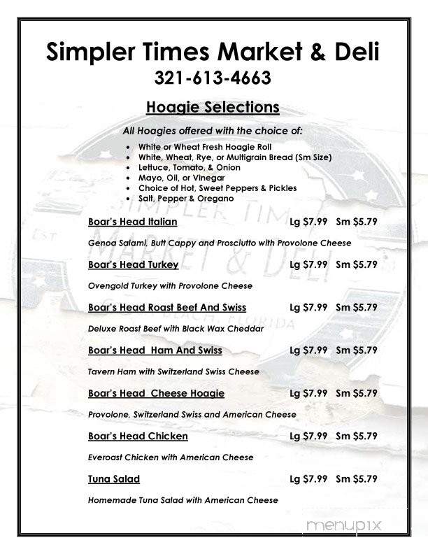 Simpler Times Market and Deli - Cocoa Beach, FL menu_pic