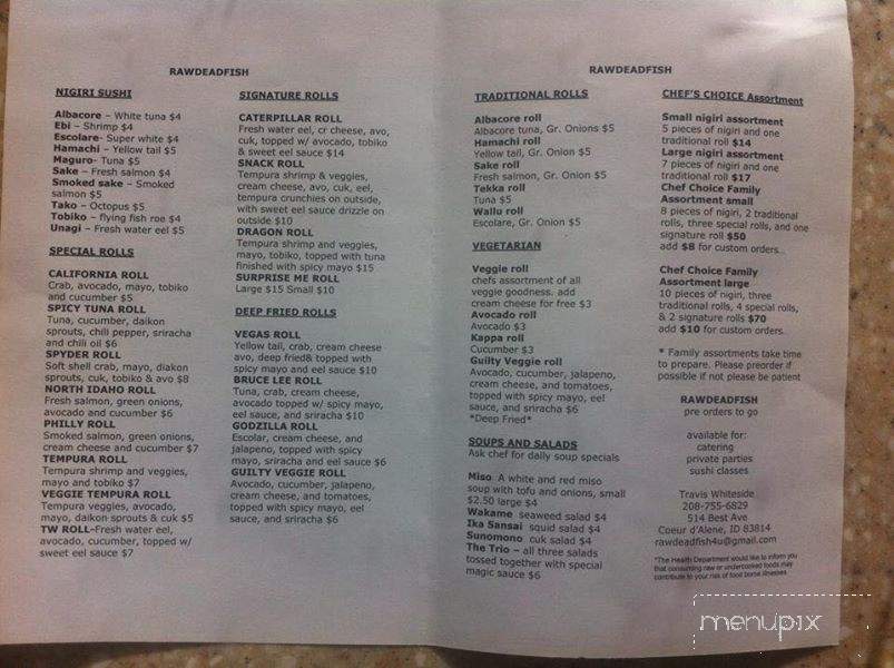 Raw Dead Fish - Coeur D'Alene, ID menu_pic