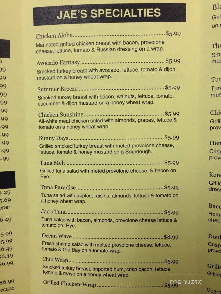 Jae's Grill - Columbia, MD menu_pic