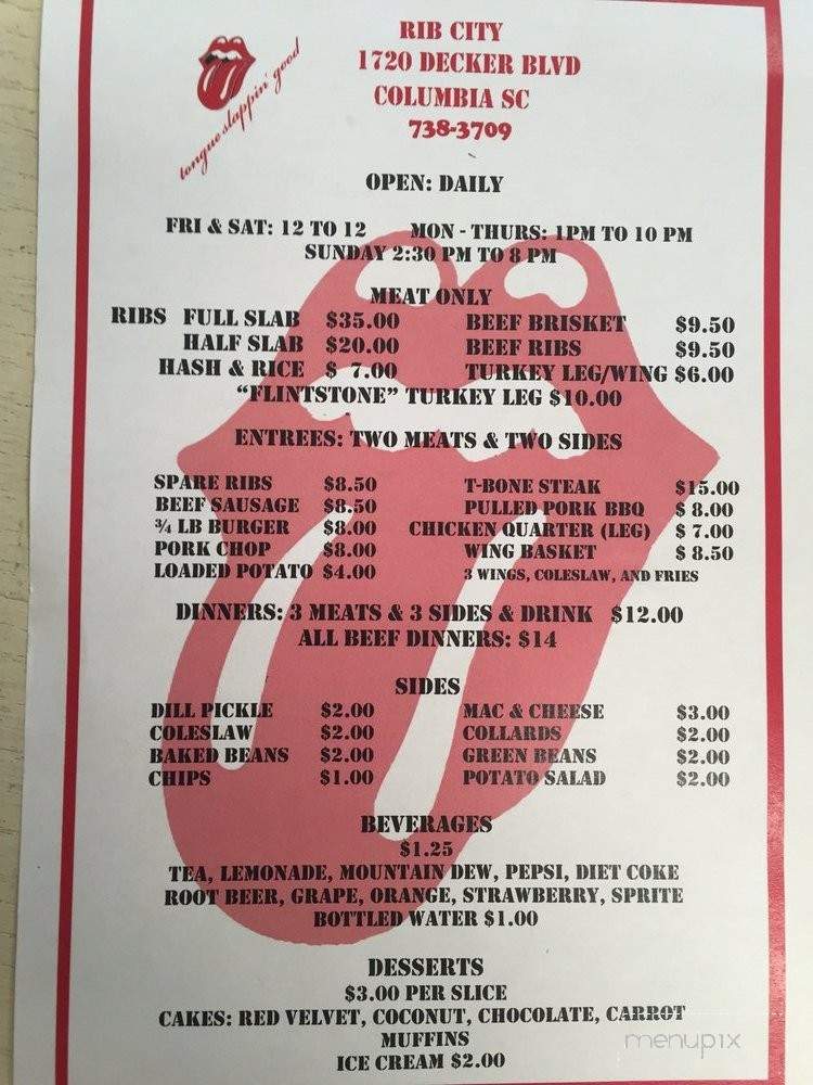 Rib City - Columbia, SC menu_pic