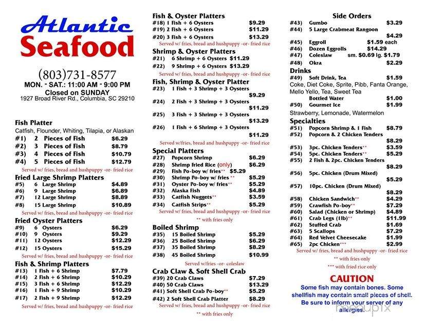 Atlantic Seafood Restaurant - Columbia, SC menu_pic