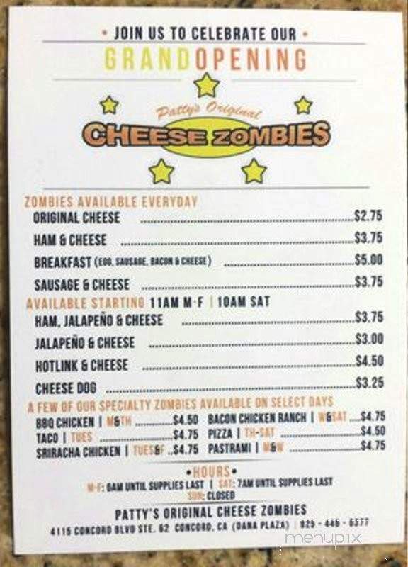 Patty's Original Cheese Zombies - Concord, CA menu_pic
