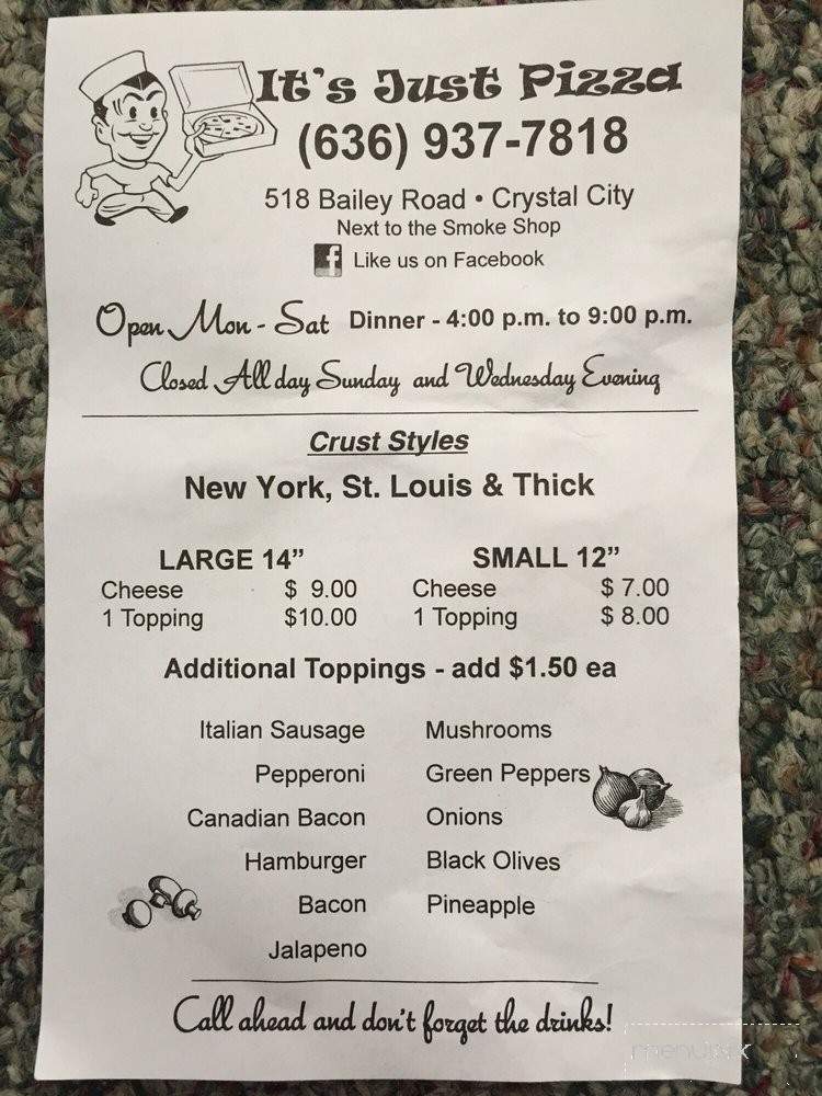 It's Just Pizza - Crystal City, MO menu_pic
