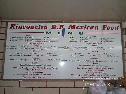 El Rinconcito Mexican Restaurant - Dallas, TX menu_pic