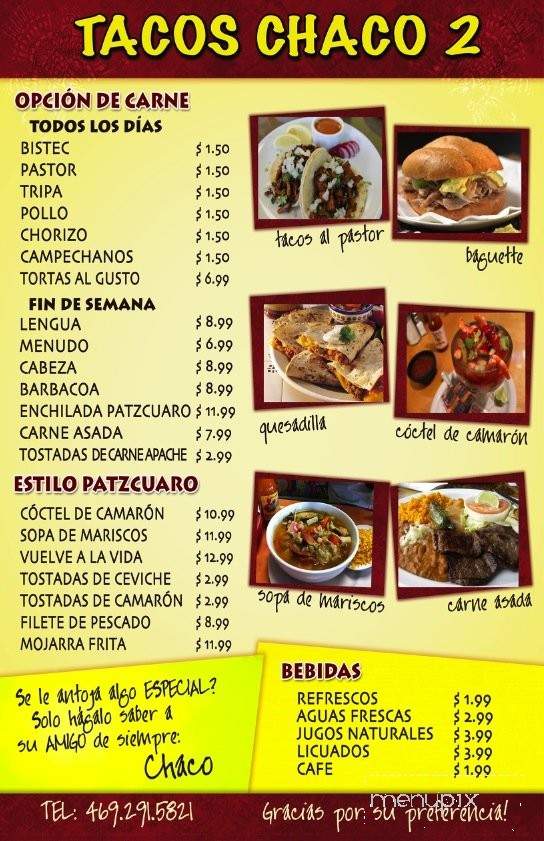 Tacos Chaco 2 - Dallas, TX menu_pic
