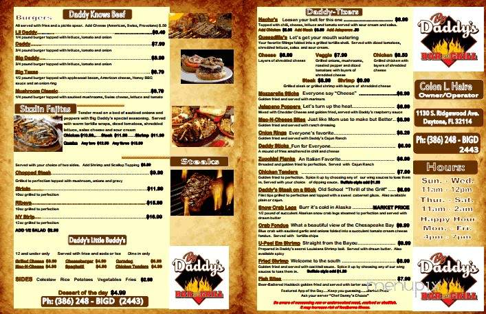 Big Daddy's Bar & Grill - Daytona Beach, FL menu_pic