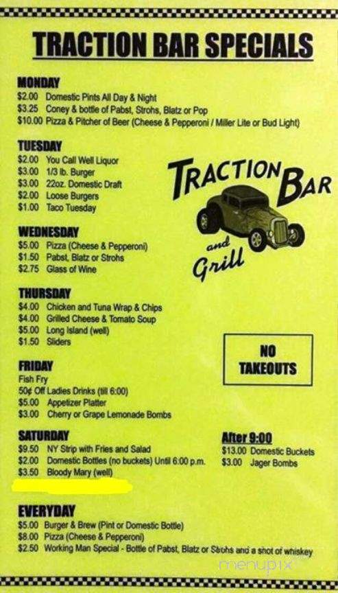 Traction Bar & Grill - Dearborn Heights, MI menu_pic