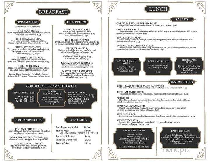 Cordelia's Bakery Cafe - Delaware City, DE menu_pic
