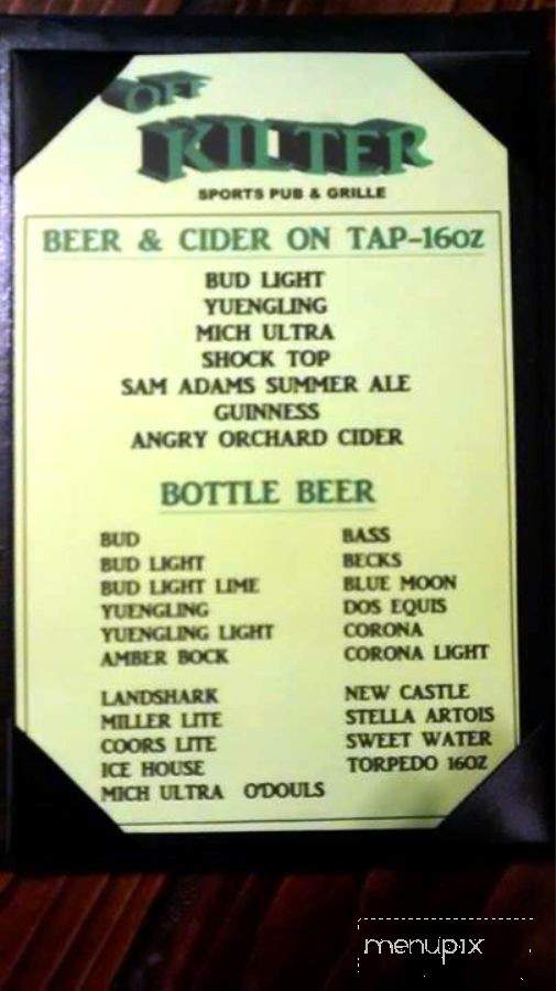 Off Kilter Sports Pub and Grille - Dublin, GA menu_pic