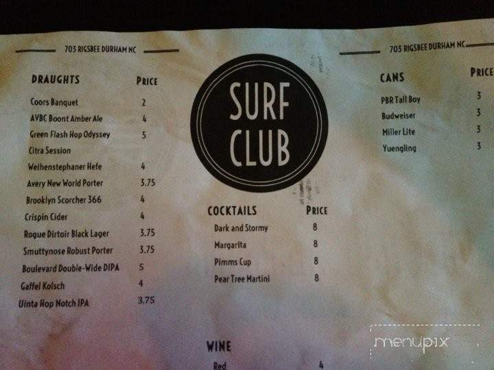 Surf Club - Durham, NC menu_pic