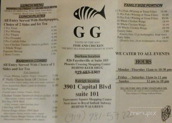 Gg Fish & Chicken - Durham, NC menu_pic