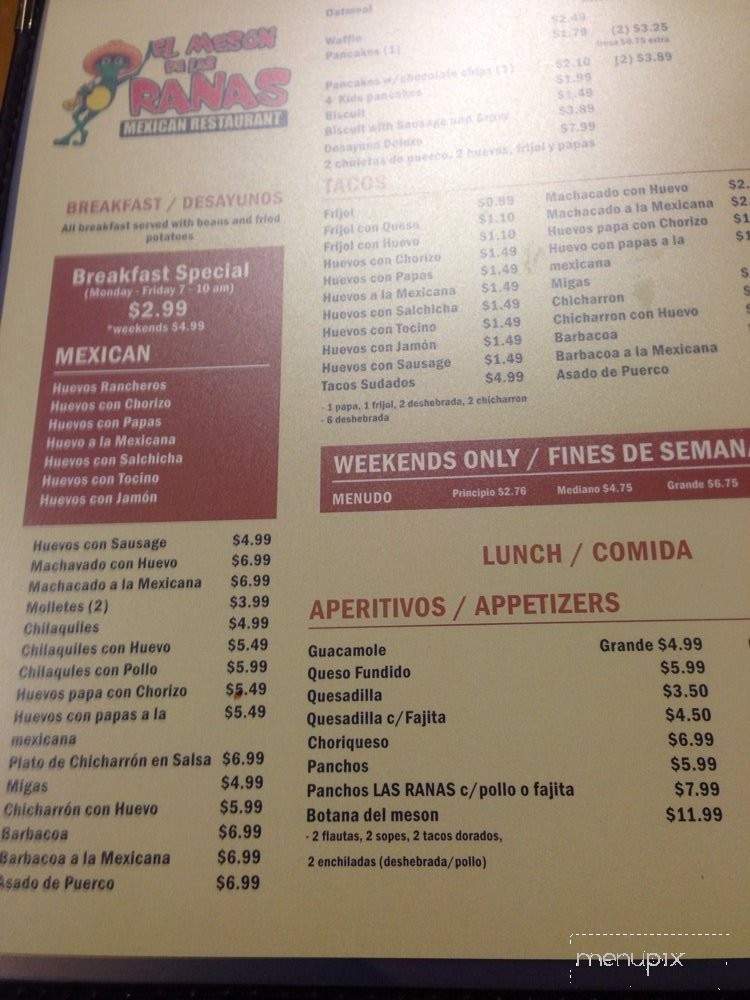 El Meson de la Ranas - Edinburg, TX menu_pic