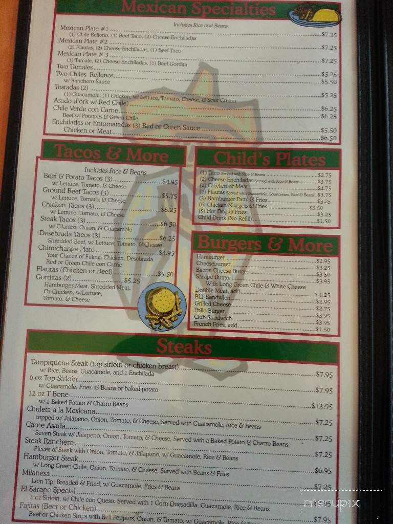 El Sarape Del Valle - El Paso, TX menu_pic