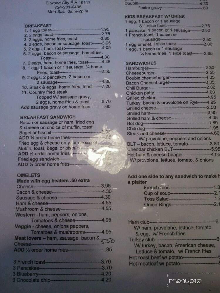 Carla's Diner - Ellwood City, PA menu_pic