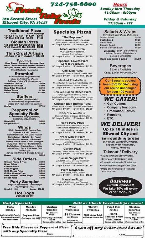 Fresh Take Foods - Ellwood City, PA menu_pic