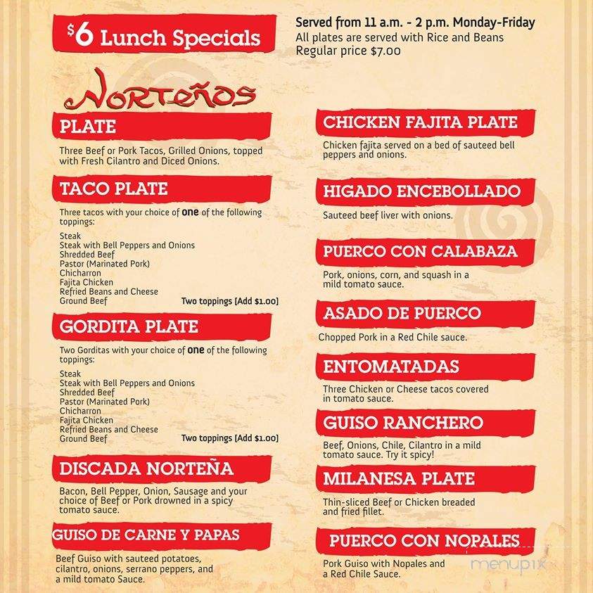 Nortenos Mexican Food - Ennis, TX menu_pic