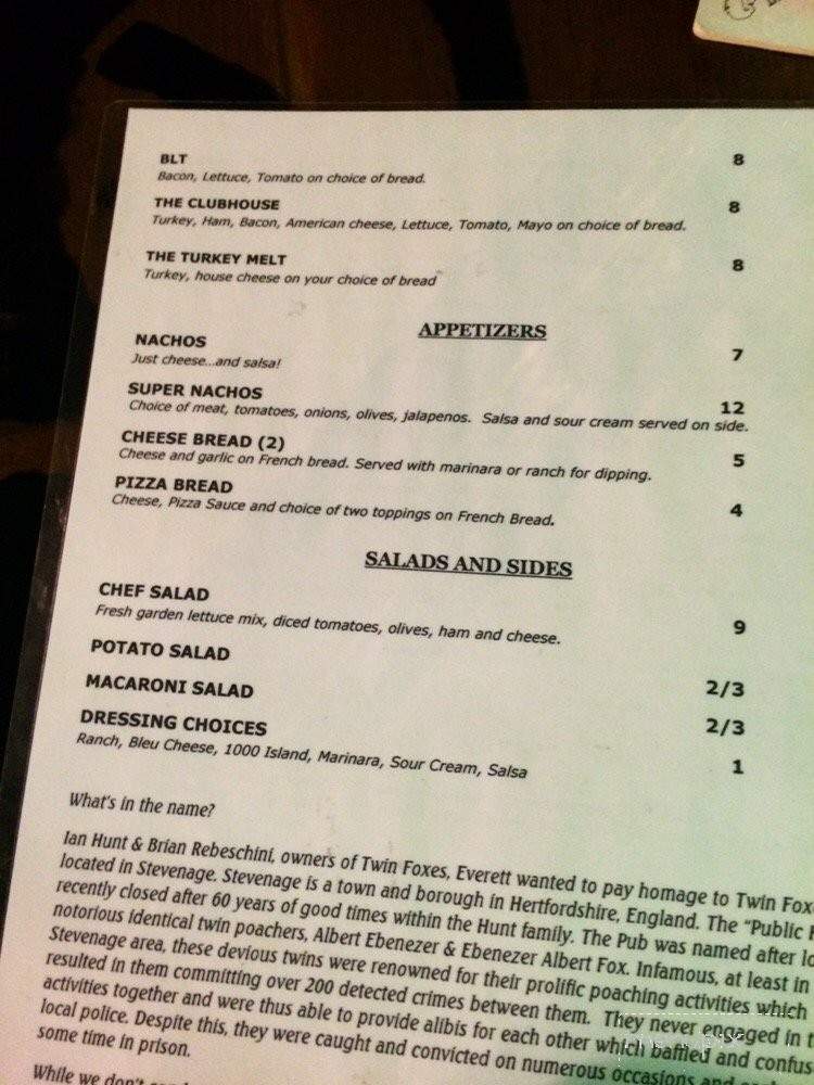 Twin Foxes - Everett, WA menu_pic