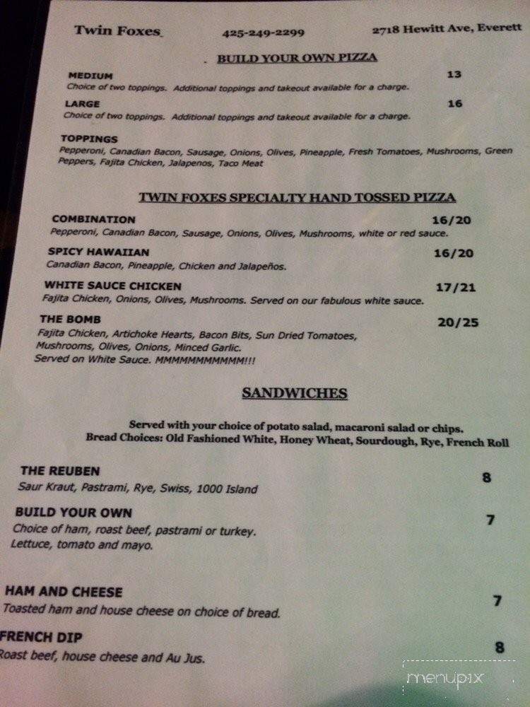 Twin Foxes - Everett, WA menu_pic