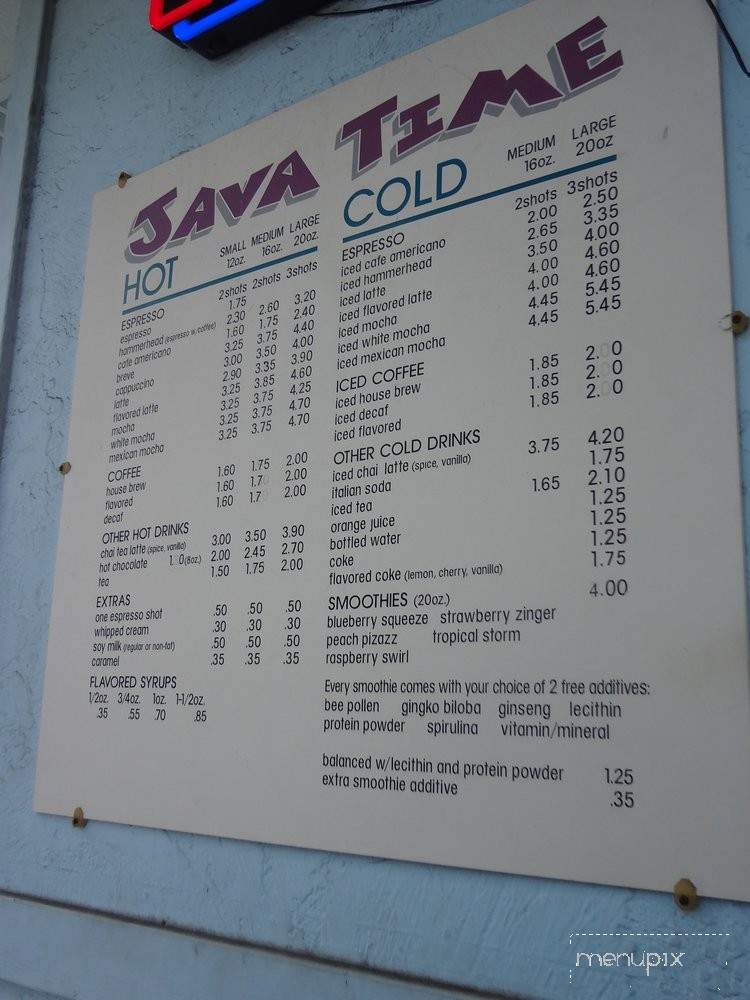 Java Time - Fallbrook, CA menu_pic