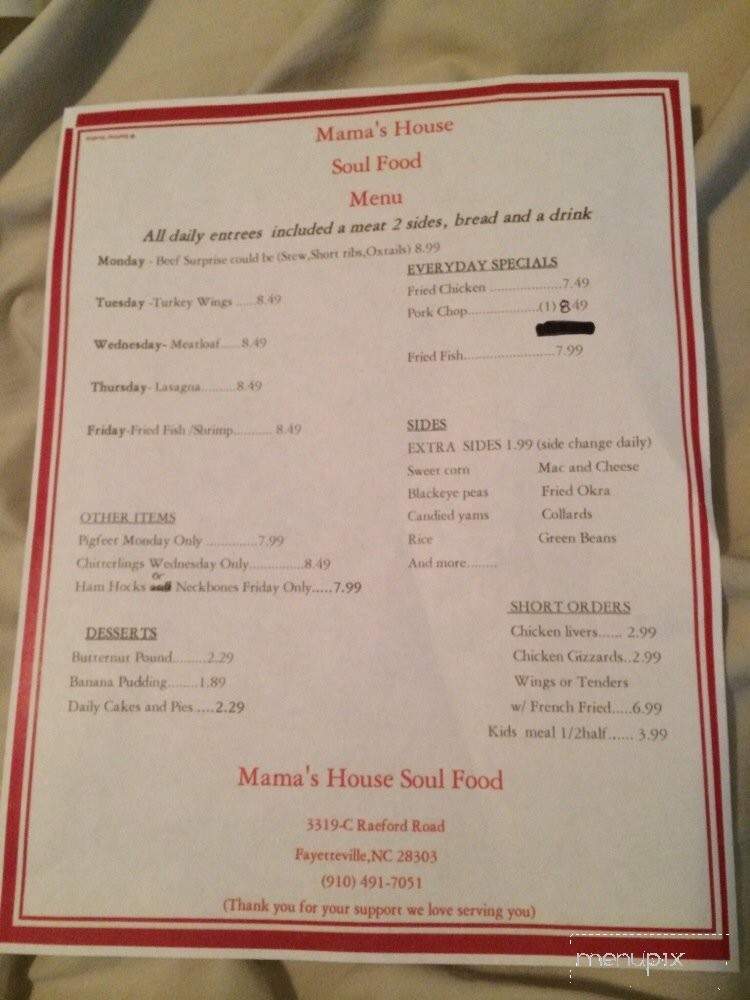 Mama's House Soul Food - Fayetteville, NC menu_pic