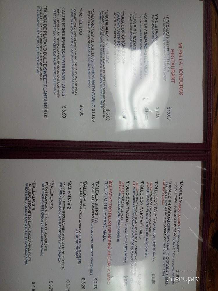 Mi Bella Honduras Restaurant - Federal Way, WA menu_pic
