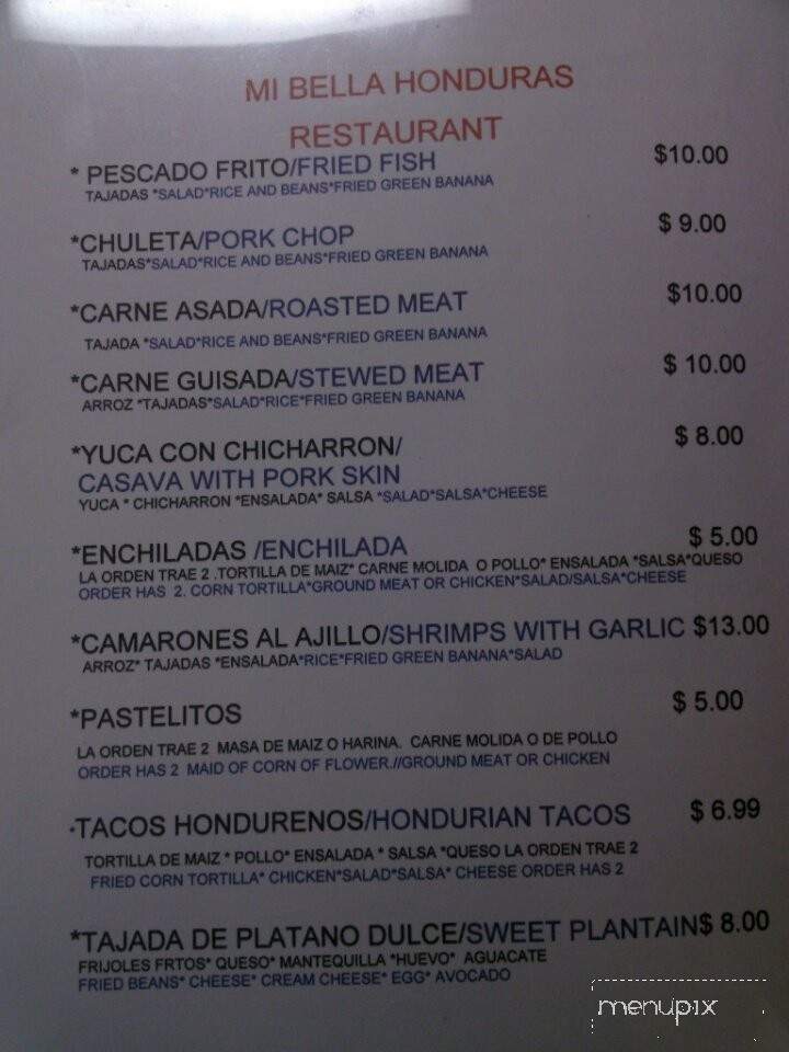 Mi Bella Honduras Restaurant - Federal Way, WA menu_pic