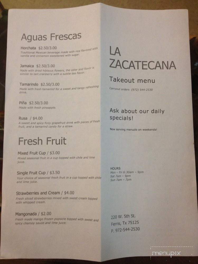 La Zacatecana - Ferris, TX menu_pic