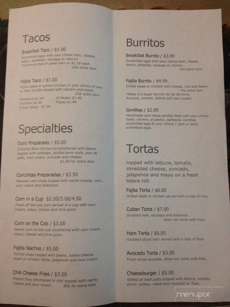 La Zacatecana - Ferris, TX menu_pic