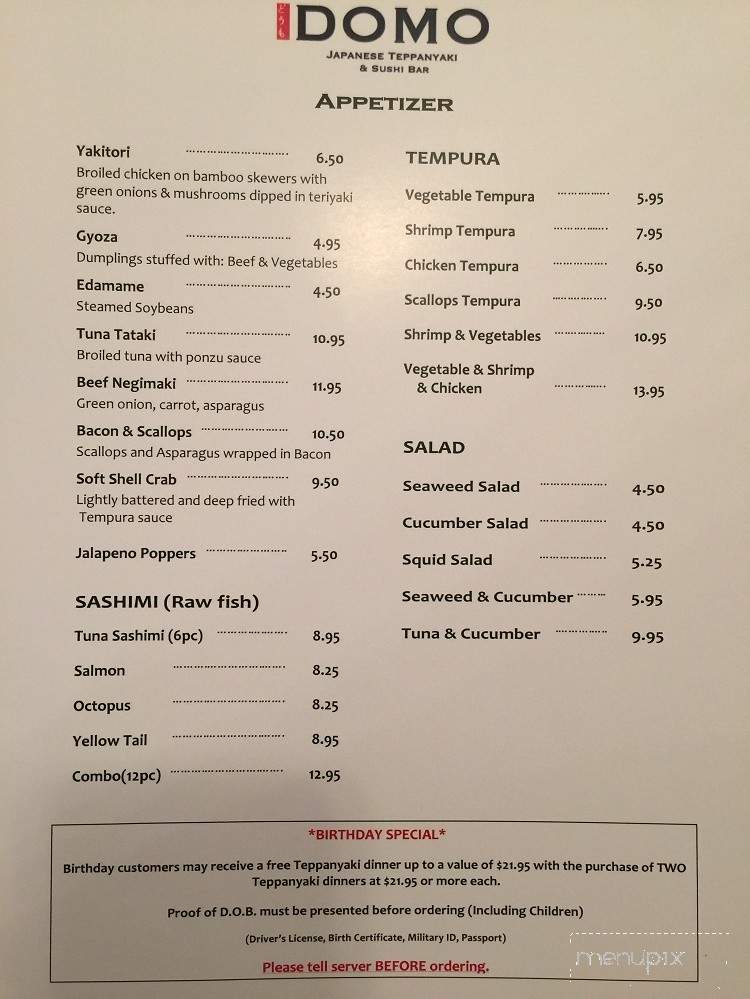 Domo Japanese Steak House & Sushi Bar - Fleming Island, FL menu_pic