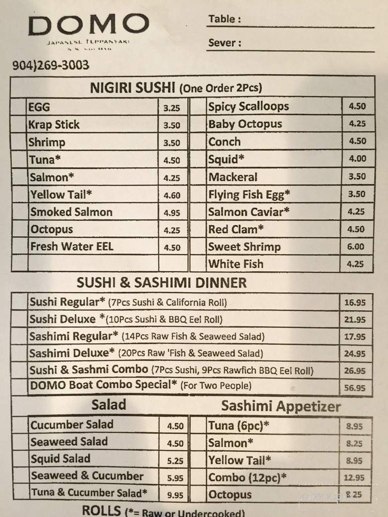 Domo Japanese Steak House & Sushi Bar - Fleming Island, FL menu_pic