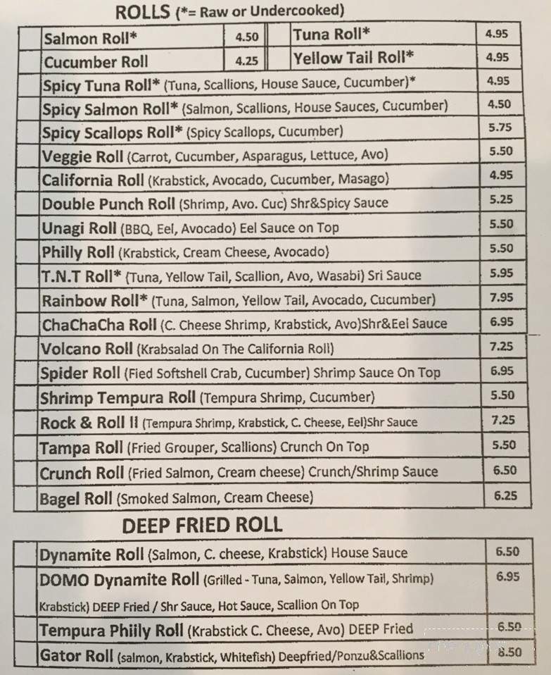 Domo Japanese Steak House & Sushi Bar - Fleming Island, FL menu_pic