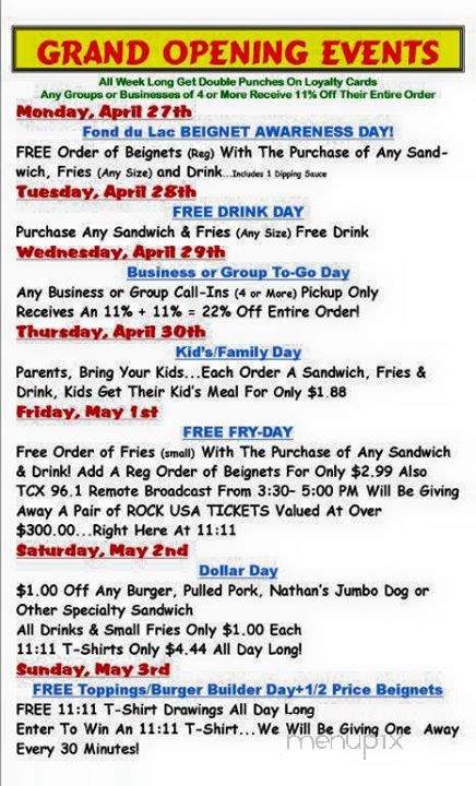 11:11 Burgers & Beignets - Fond Du Lac, WI menu_pic