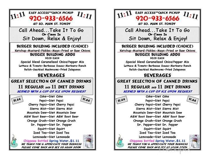 11:11 Burgers & Beignets - Fond Du Lac, WI menu_pic