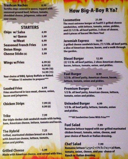 Fuel Bar and Grille - Fort Worth, TX menu_pic