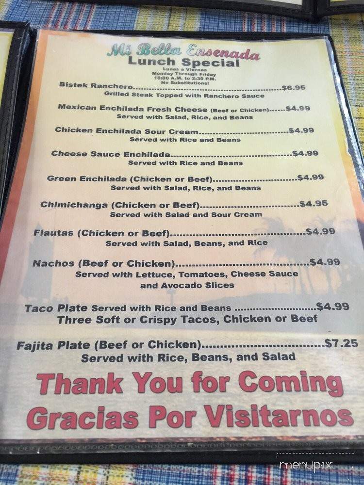 Mi Bella Ensenada - Fort Worth, TX menu_pic