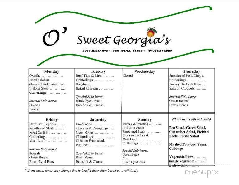 O Sweet Georgia Soul Food Restaurant - Fort Worth, TX menu_pic