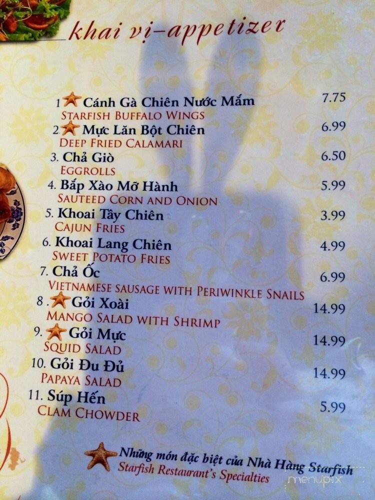 Starfish Restaurant - Fountain Valley, CA menu_pic