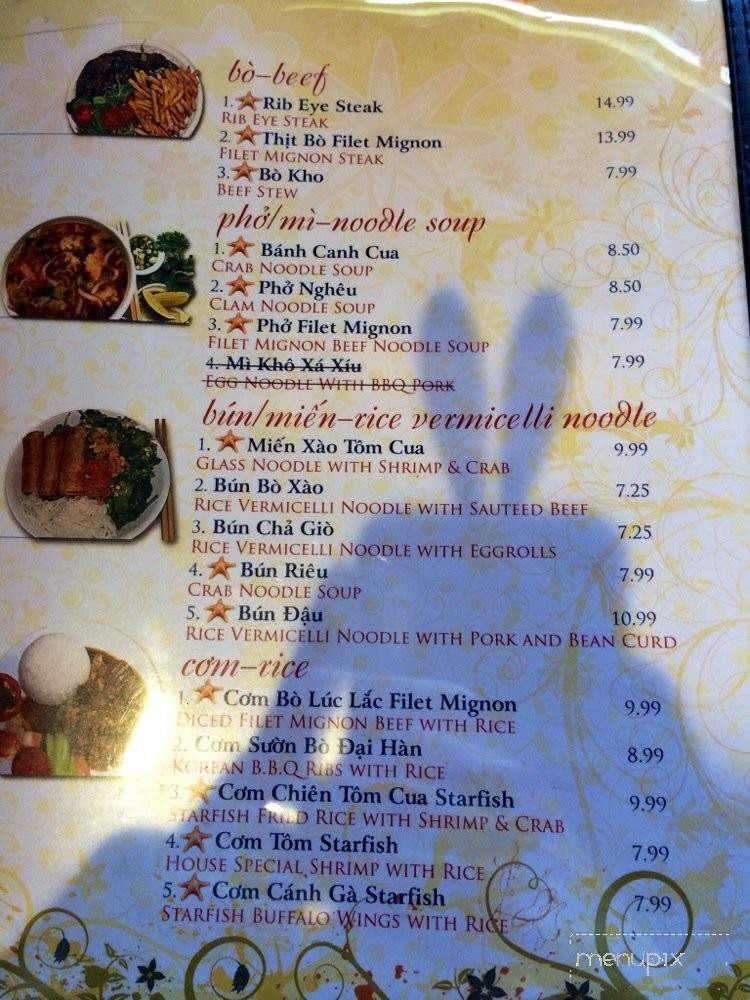 Starfish Restaurant - Fountain Valley, CA menu_pic