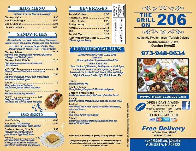 Grill on 206 - Frankford, NJ menu_pic