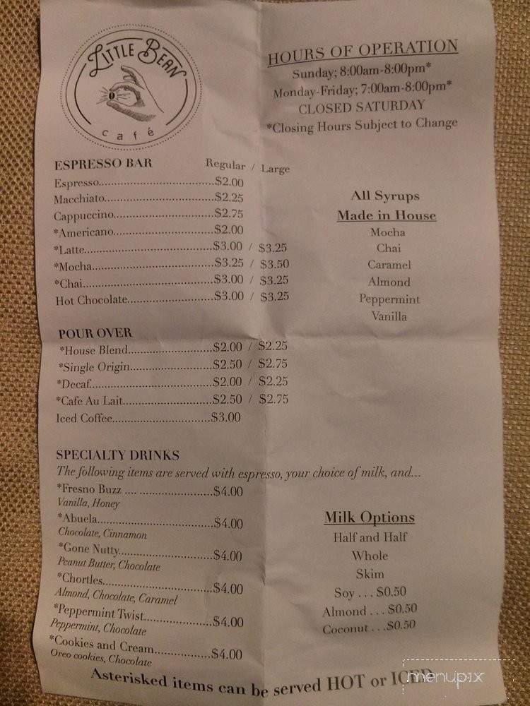 Little Bean Cafe - Fresno, CA menu_pic