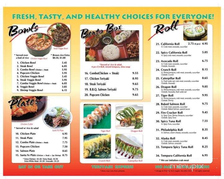 Teriyaki Express - Fullerton, CA menu_pic
