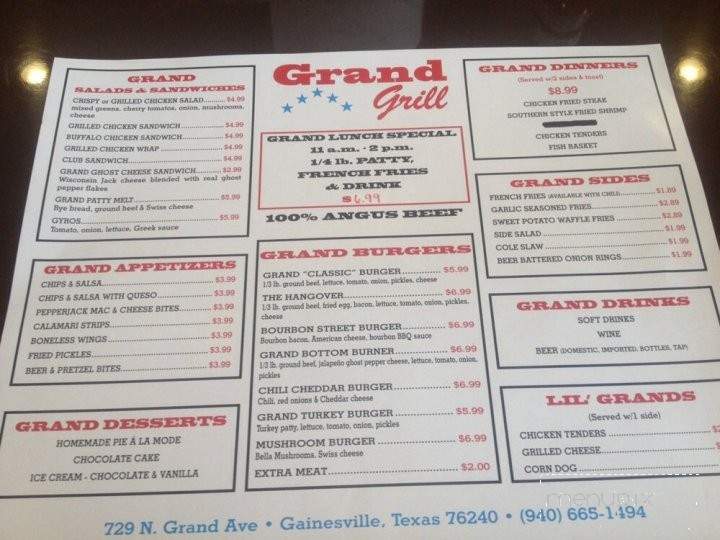 Grand Grill - Gainesville, TX menu_pic