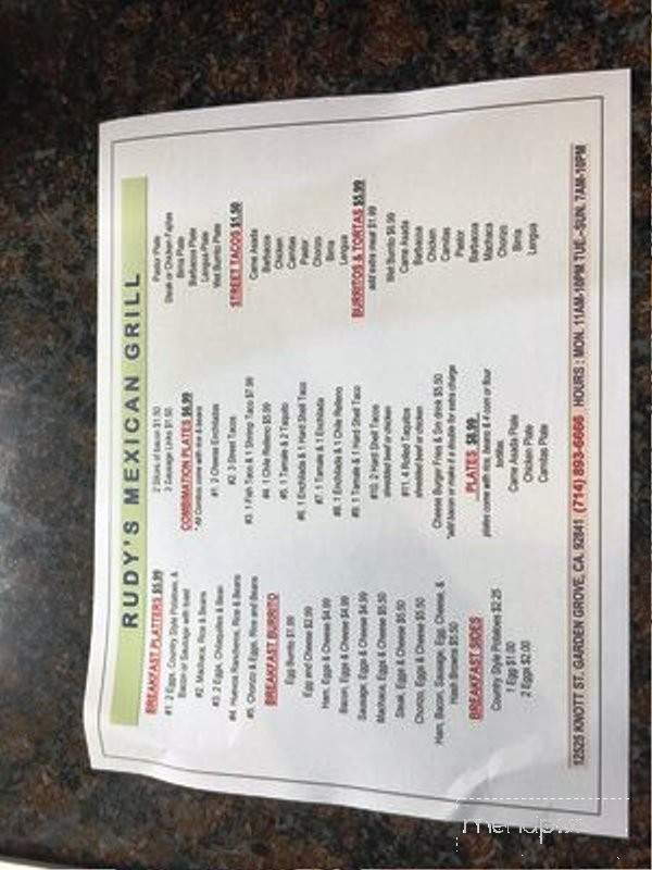 Rudy's Mexican Grill - Garden Grove, CA menu_pic